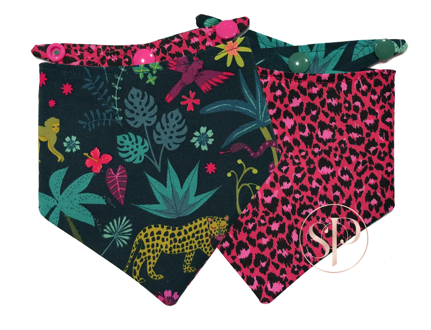 Jungle Fun & Pink Leopard Print Reversible Dog Bandana