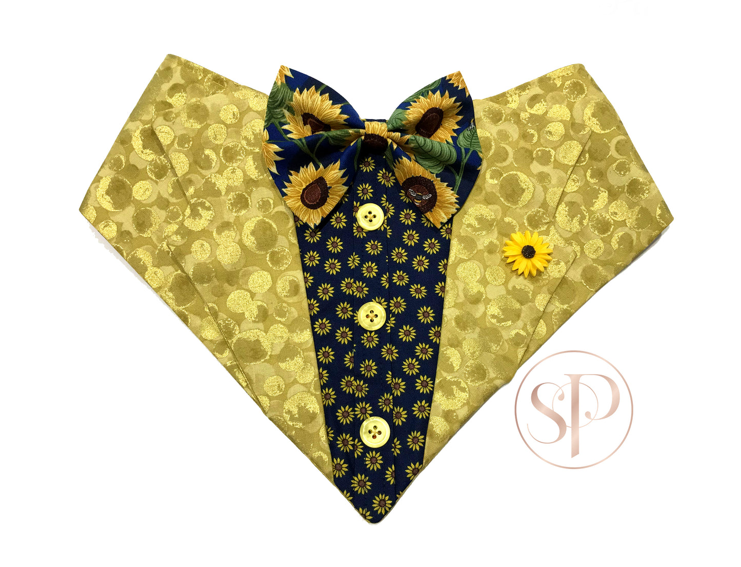 Golden Doodles & Ditsy Sunflowers Tuxedo Dog Bandana