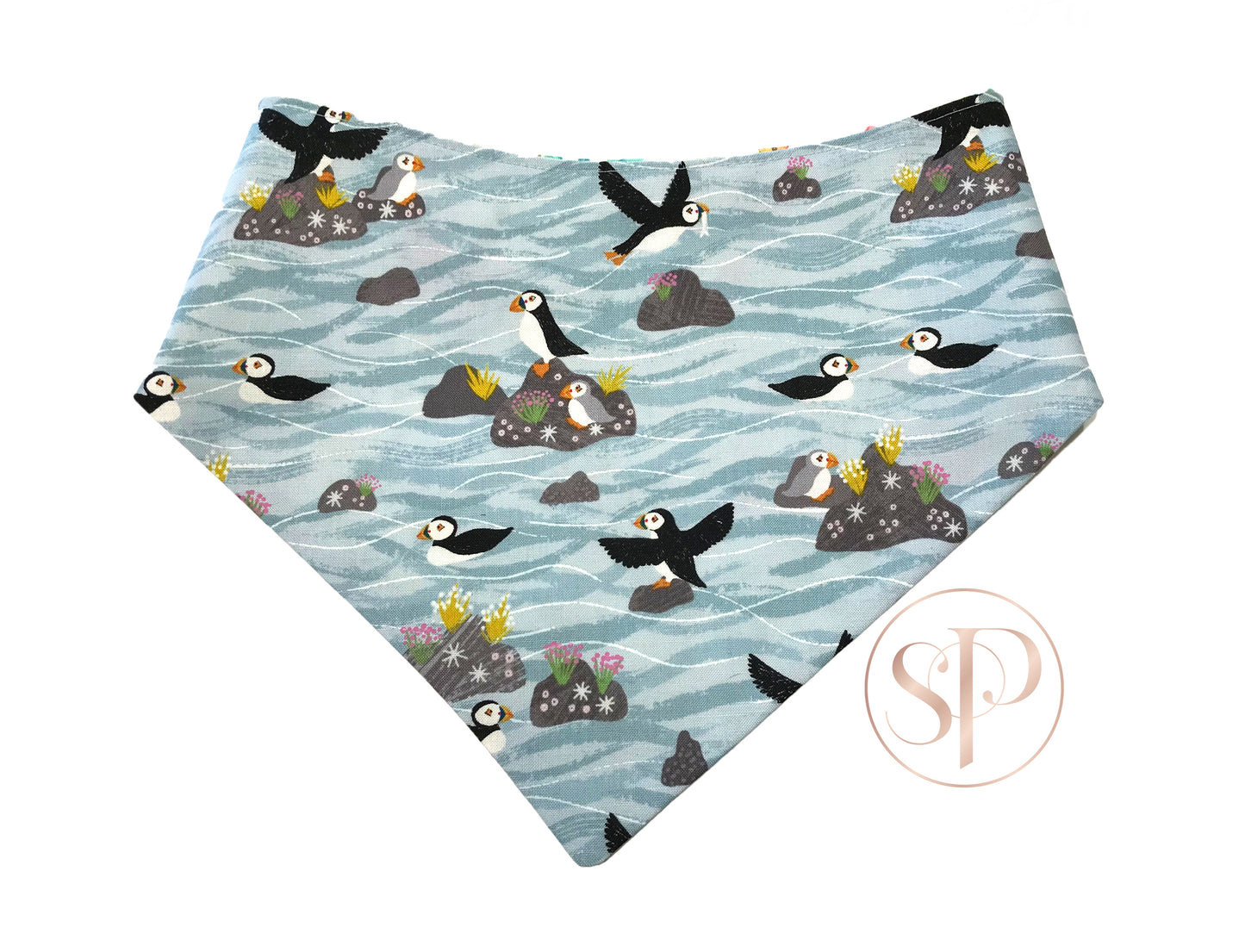 Puffin Awesome Water & Florals Reversible Dog Bandana