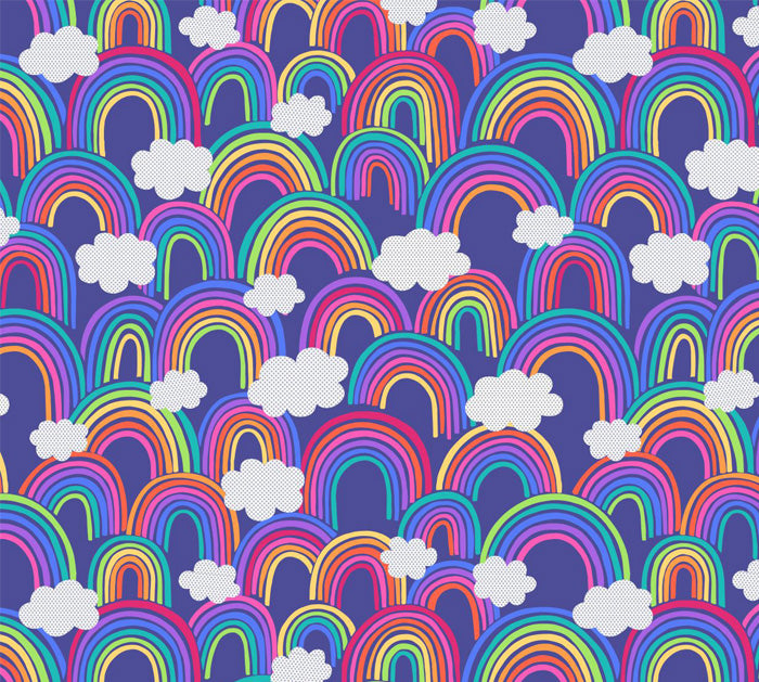 Lewis & Irene - Over The Rainbow - A441.3 - All Over Rainbow on Blue Fabric