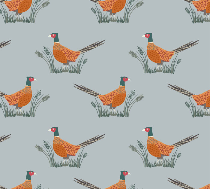 Lewis & Irene - Country Life Reloved - A91.1 - Pheasants on Grey Fabric