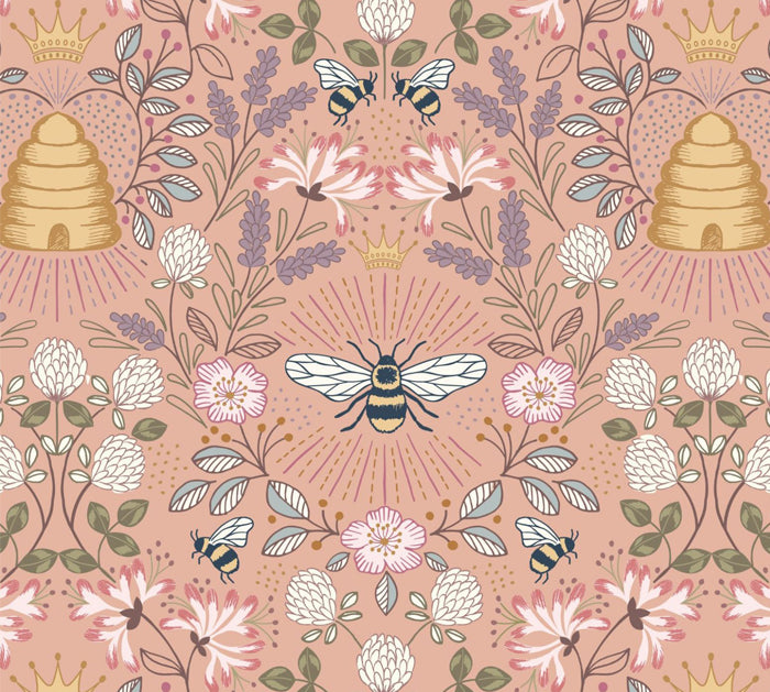 Lewis & Irene - Queen Bee - A500.2 - Bee Hive on Peach Fabric