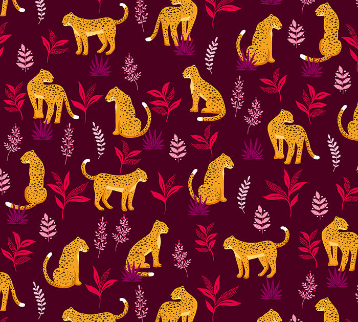 Makower - Jewel Tones - 2425/P Cheeky Leopard Fabric
