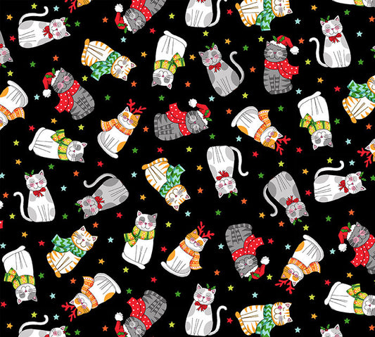 Makower - Santa Paws - 2476/X Cats Scatter Fabric
