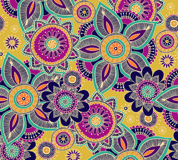 Makower - Henna - 2390-Y - Yellow Fabric