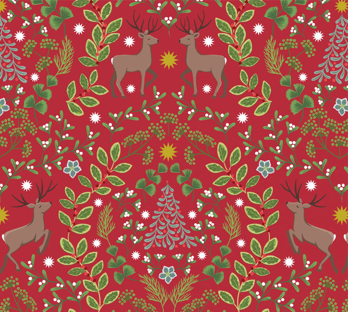 Lewis & Irene - Noël - C64.2 - Noël on Red Metallic Fabric