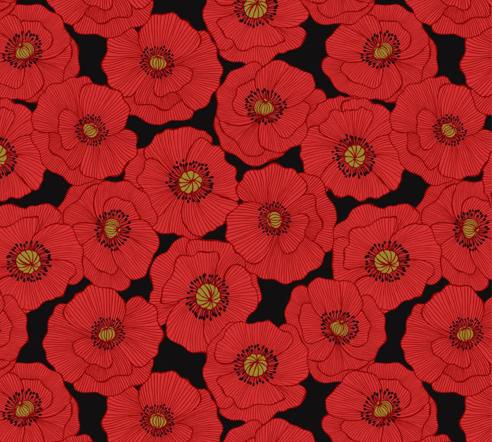 Lewis & Irene - Poppies - A554.3 - Large Poppy on Black Fabric