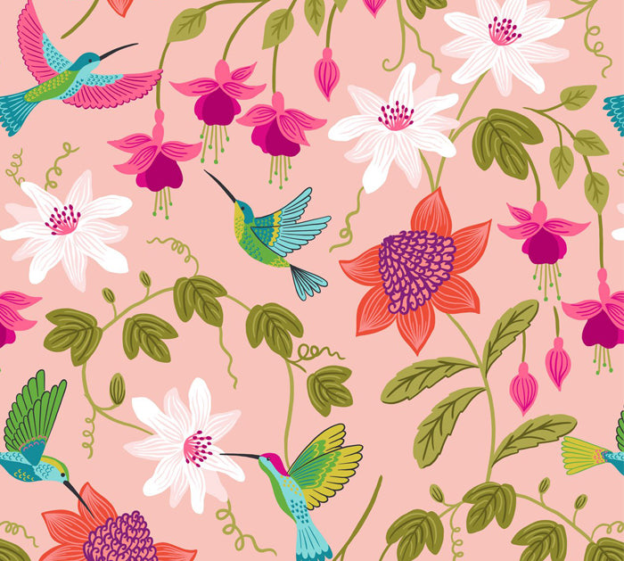 Lewis & Irene - Hibiscus Hummingbird - A593.1 Hummingbird Large Floral Fabric