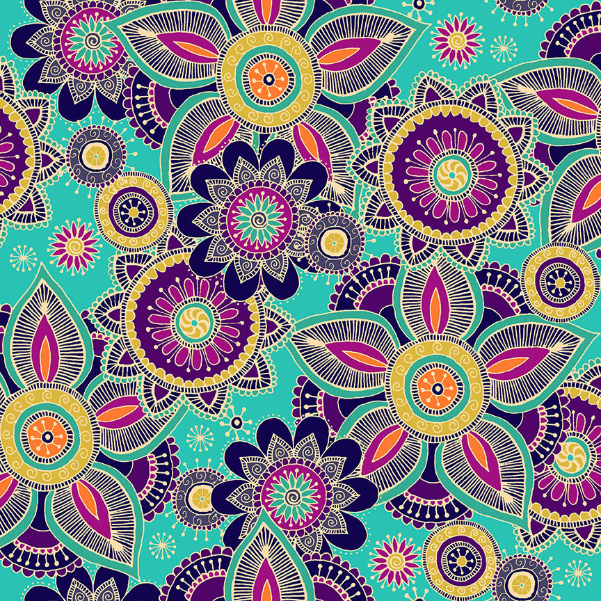 Makower - Henna - 2390-T - Turquoise Fabric
