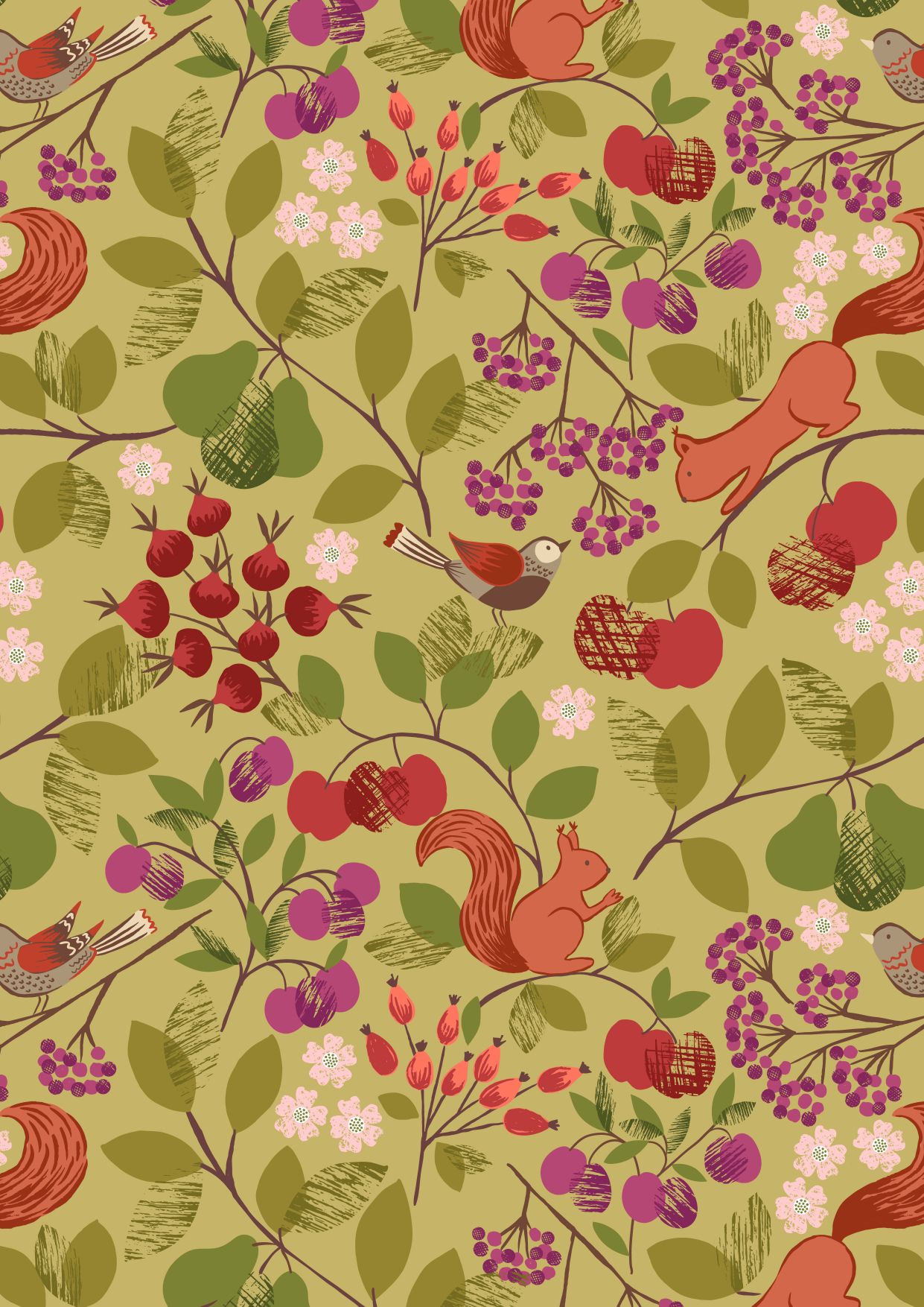 Lewis & Irene - The Orchard - A495.2 - Orchard on Green Fabric