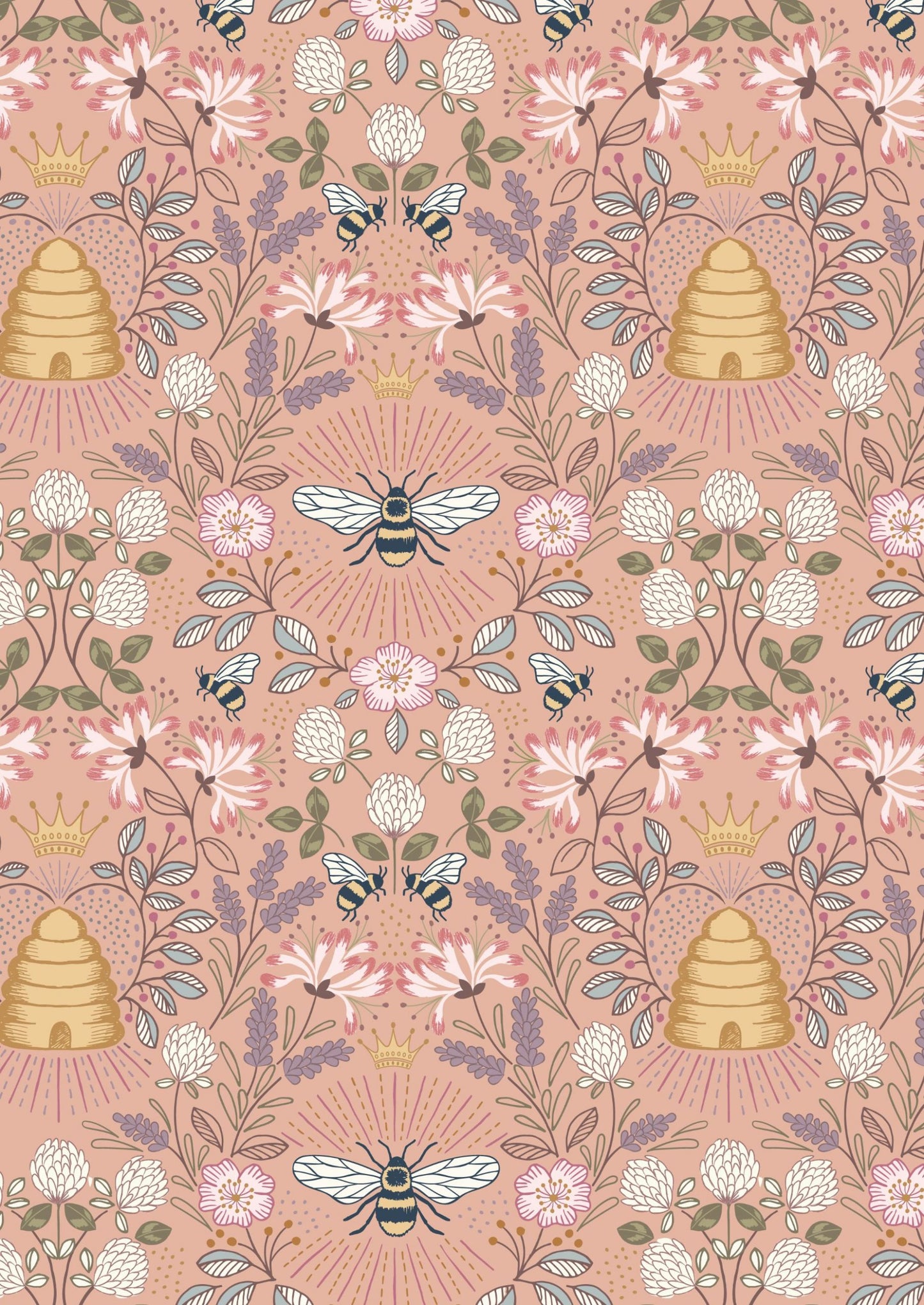 Lewis & Irene - Queen Bee - A500.2 - Bee Hive on Peach Fabric