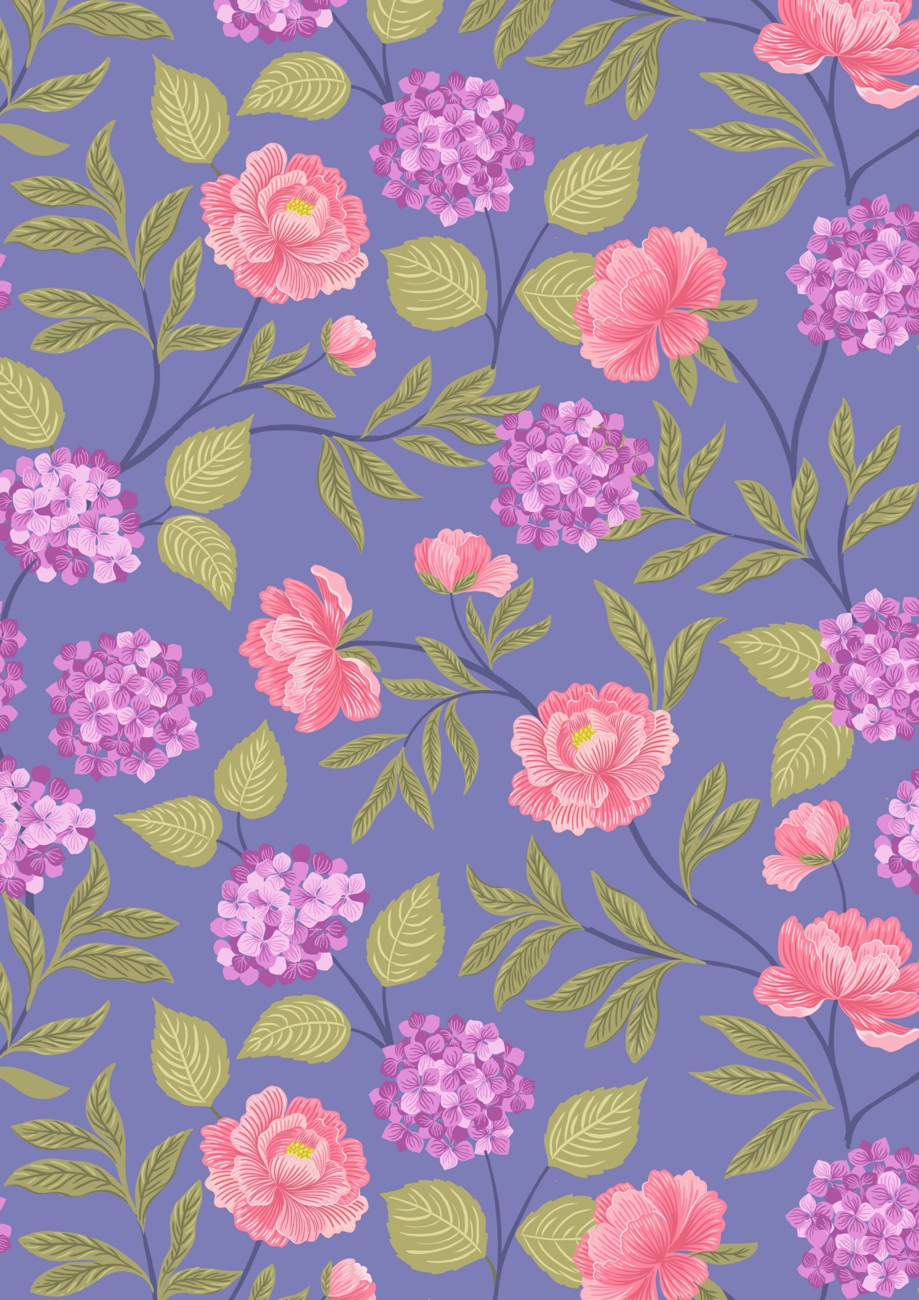 Lewis & Irene - Love Blooms - A521.3 Peony & Hydrangea on Floral Blue