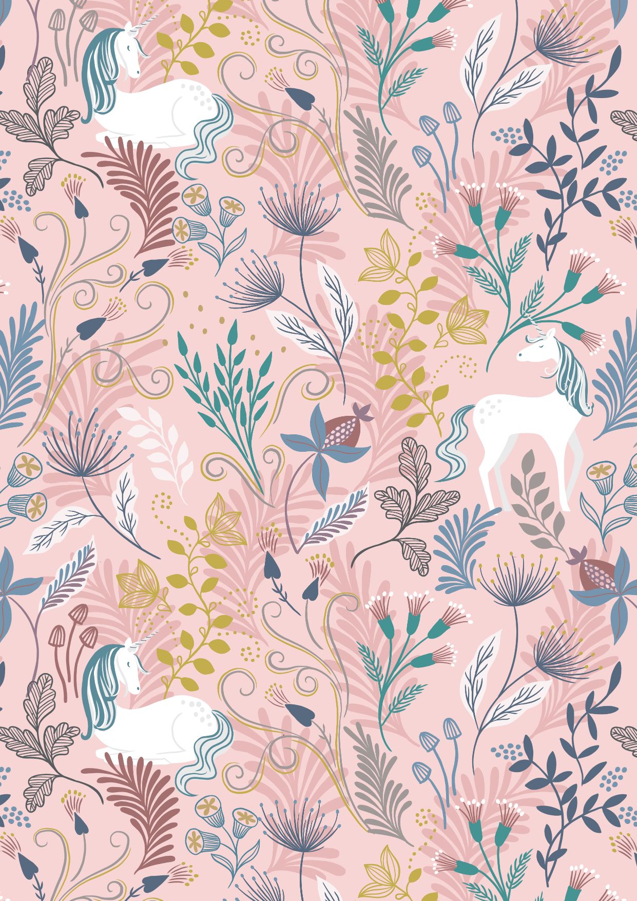 Lewis & Irene - Enchanted - A543.1-Unicorn on Pink with Gold Metallic Fabric