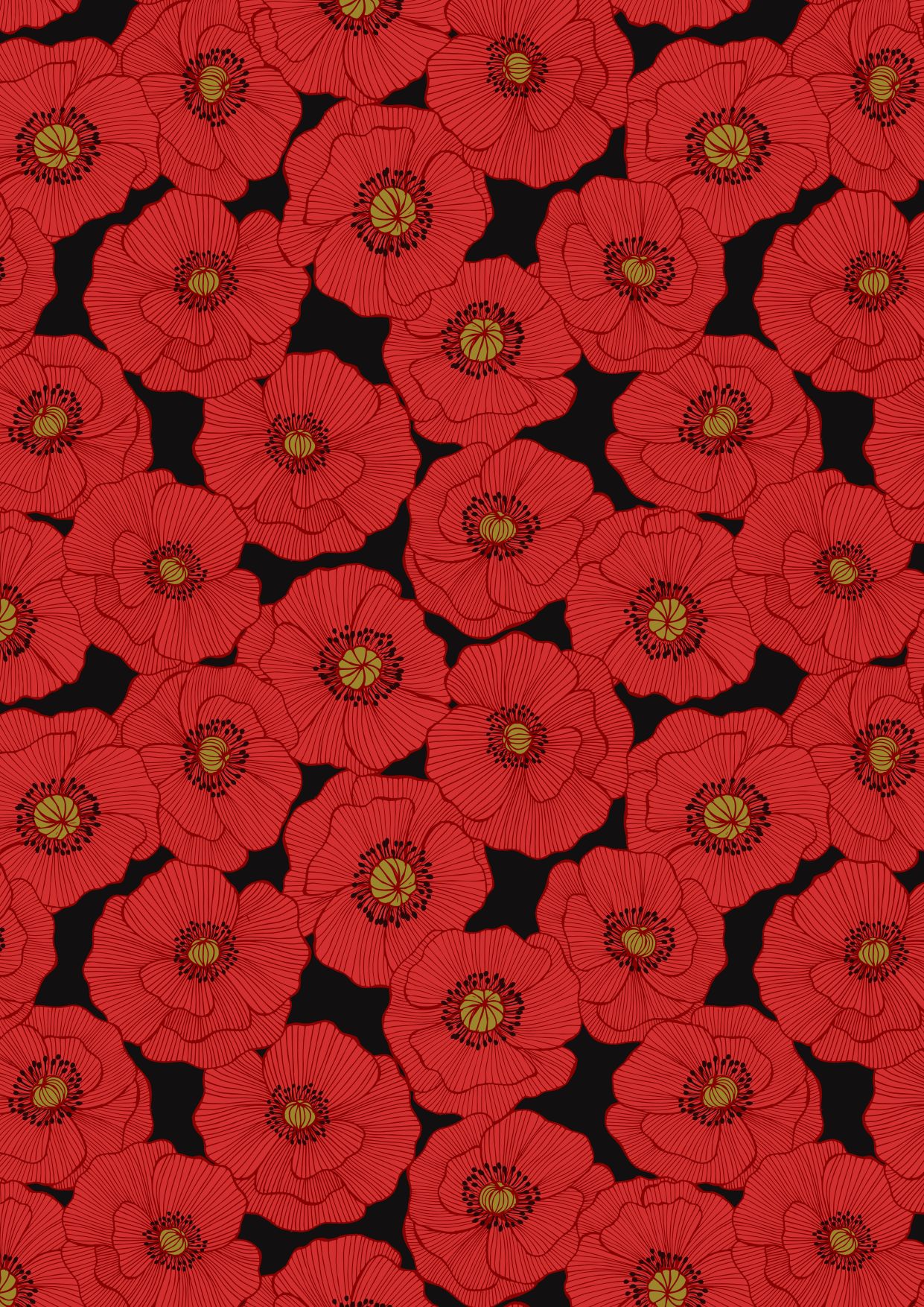 Lewis & Irene - Poppies - A554.3 - Large Poppy on Black Fabric