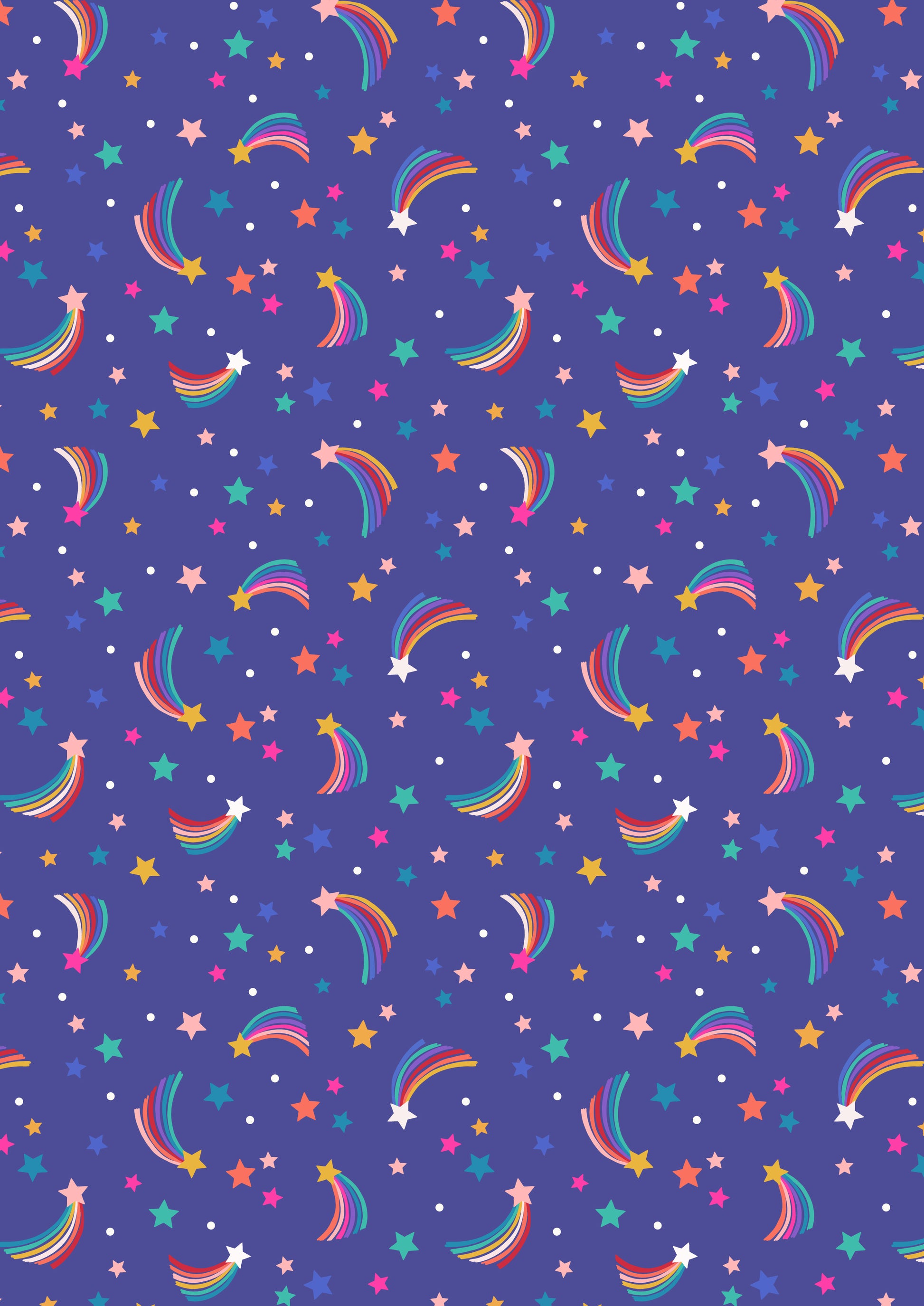 Lewis & Irene - Over The Rainbow - A580.2 - Shooting Rainbow Stars on Blue Fabric