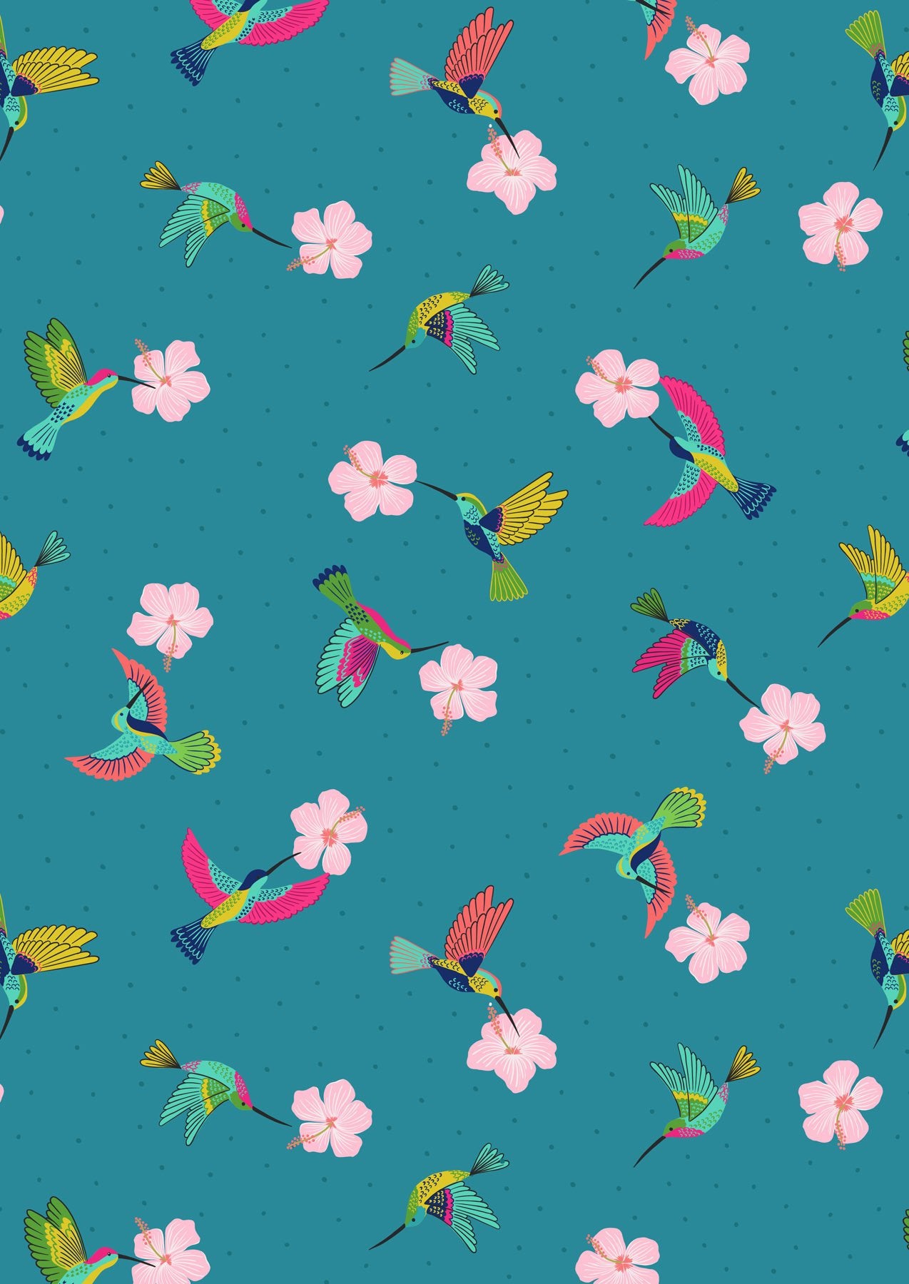 Lewis & Irene - Hibiscus Hummingbird - A597.3 - Hummingbirds on Blue Fabric