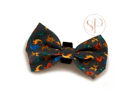 A super cute Rex dinosaur dog bow from the Dogasaurs Collection. 