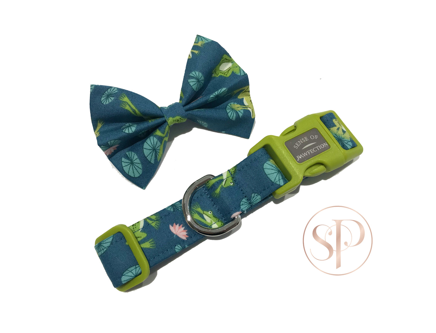 Leaping Lillies Frogs Dog Collar