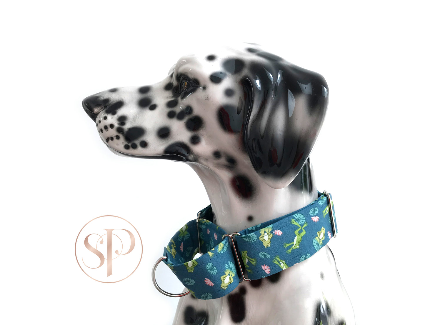 Leaping Lillies Frogs Martingale Dog Collar