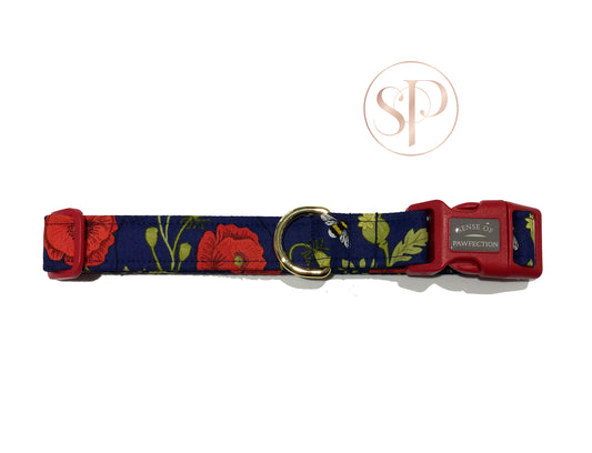 Bees & Poppies Dog Collar
