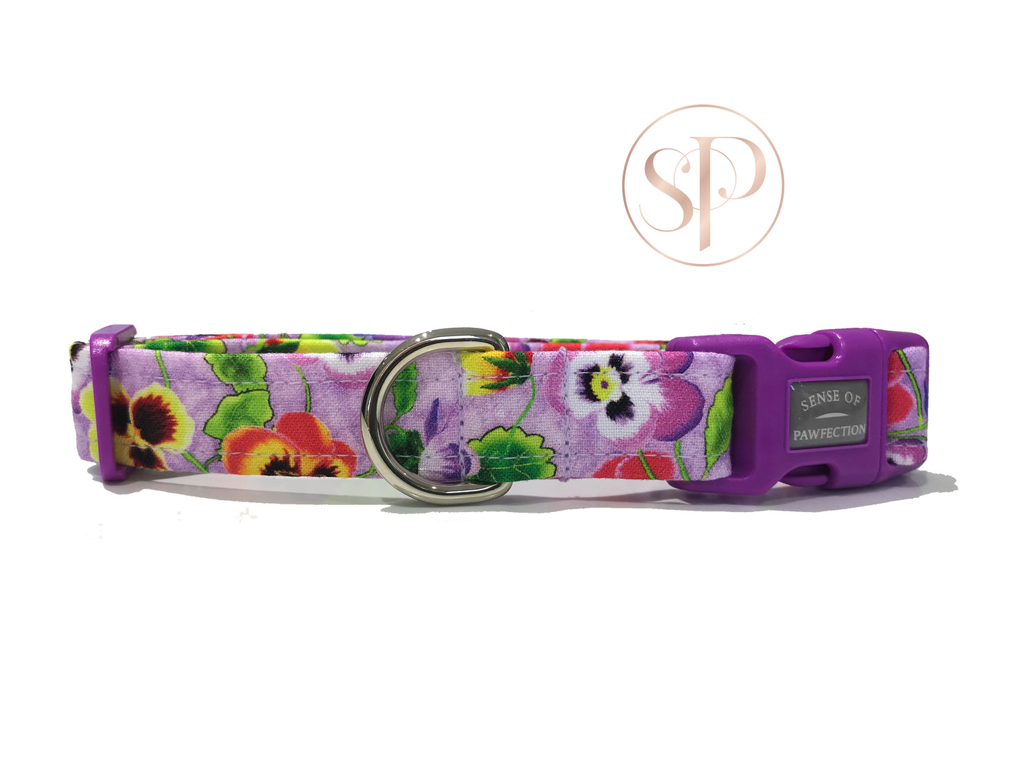 Purple Pansies Dog Collar