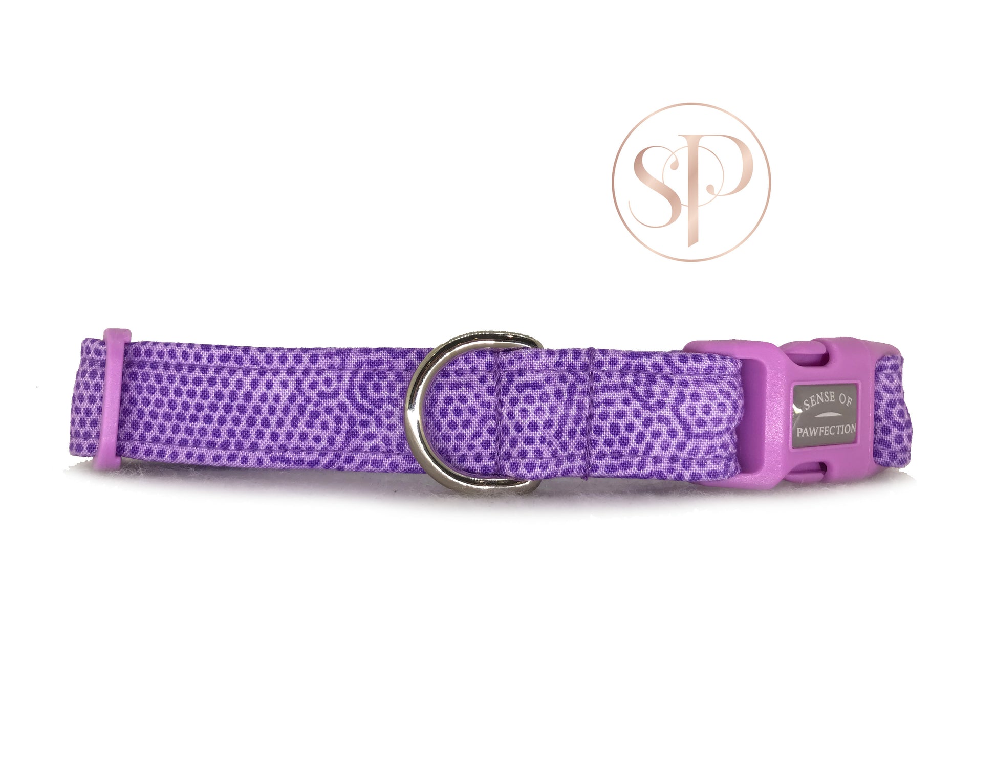Freckles in Orchid Dog Collar with silver d-ring