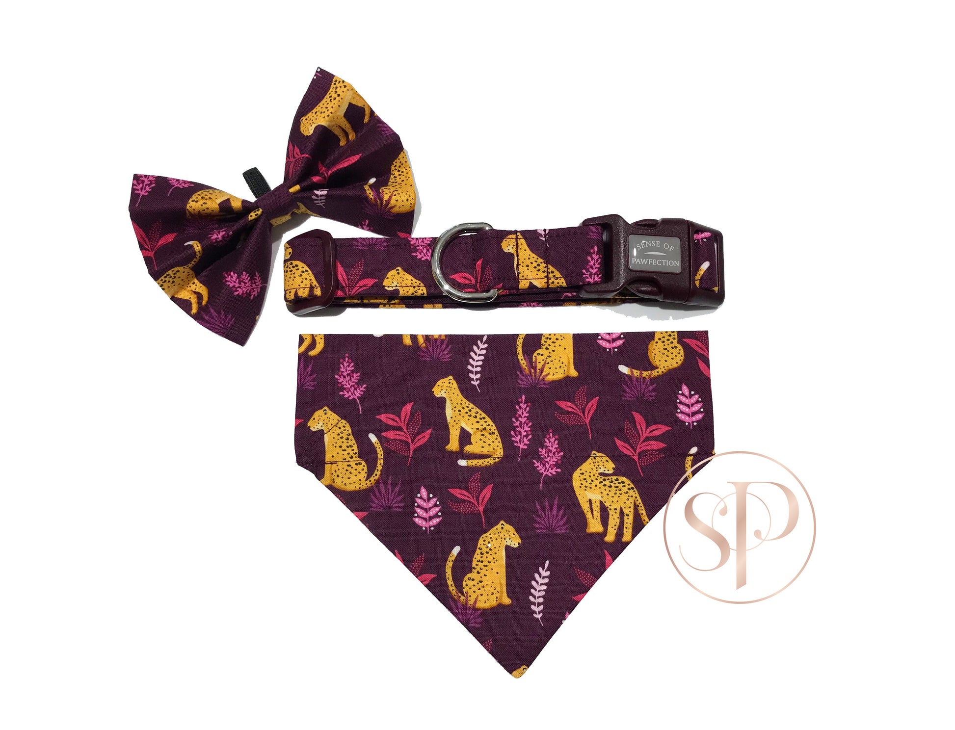 Leopard Love Dog Collar bandana and bow