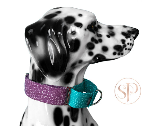 Purple Berries With Teal Pippin Small Loop Martingale Dog Collar