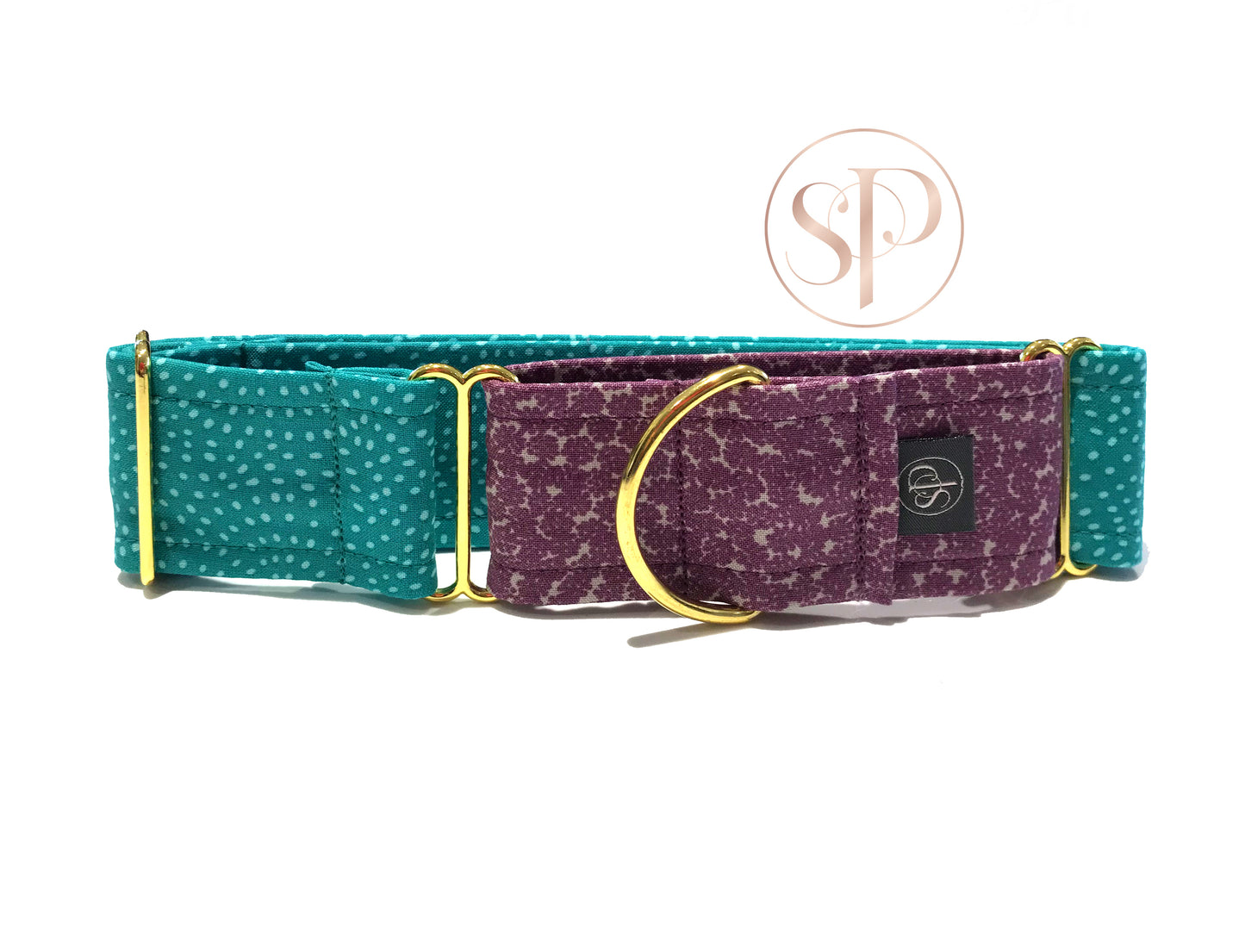Teal Pippin With Purple Berries Small Loop Martingale Dog Collar