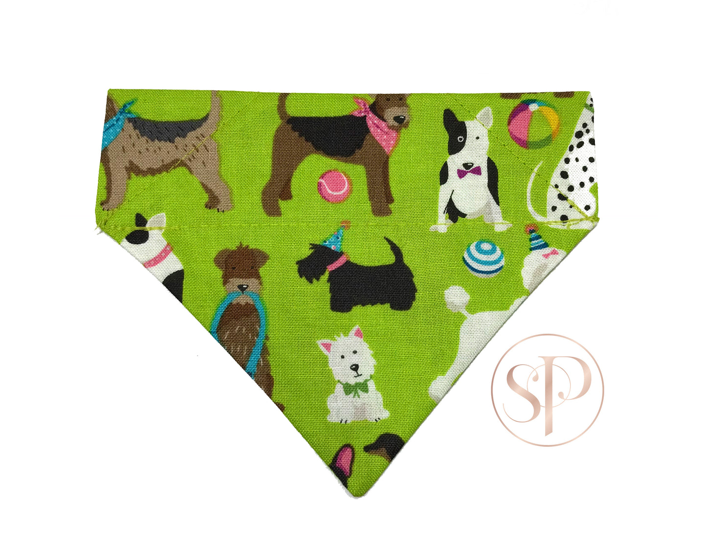 Party Pups in Green Slide-on Dog Bandana