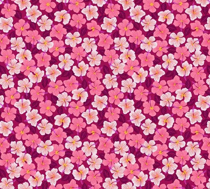 Lewis & Irene - Hibiscus Hummingbird - A596.2 Hibiscus on Dark Pink Fabric