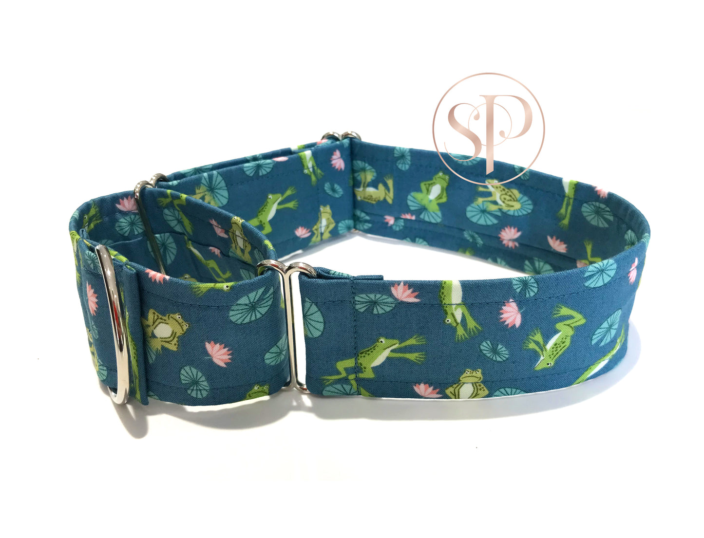 Leaping Lillies Frogs Martingale Dog Collar